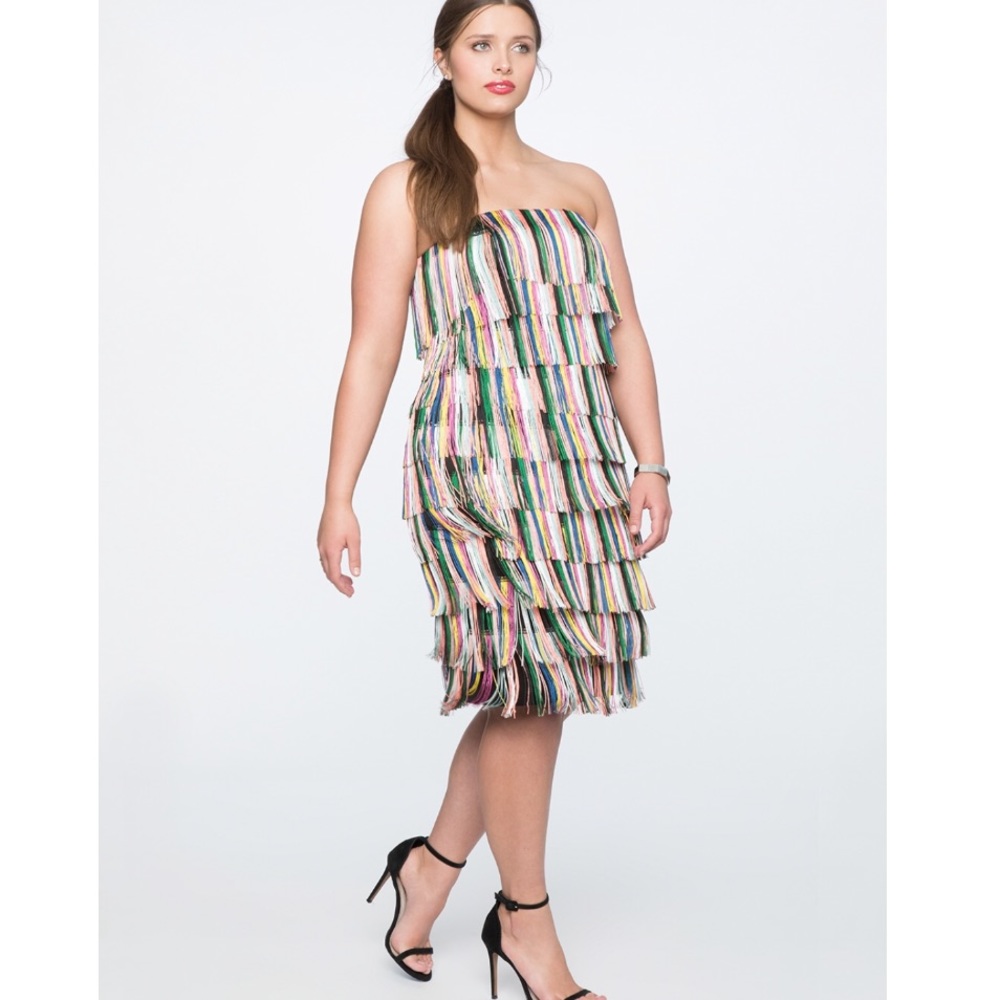 NWT Eloquii rainbow fringe strapless dress